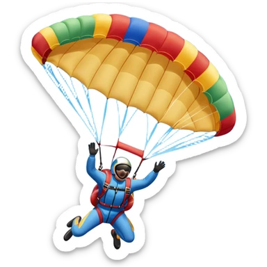 A skydiver free-falling through the clear sky, with a brightly colored parachute just about to open. The scene captures the thrill of the sport, with the vast expanse of the sky and distant ground below, emphasizing the excitement and adrenaline of parachuting sticker
