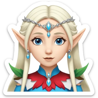 elf princess with pointy ears, white skin, silverblond hair with jewellery, blue eyes sticker
