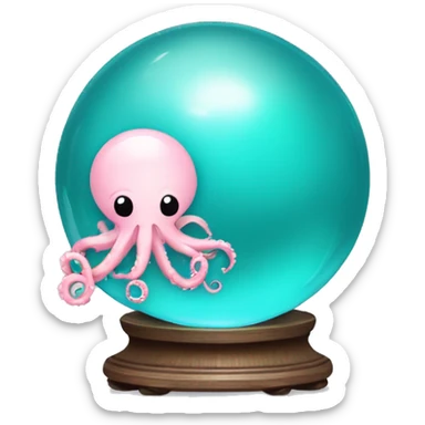 turquoise crystal ball with a light pink cute surgical octopus sticker