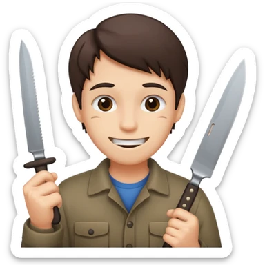 Stressed smile holding knife  sticker