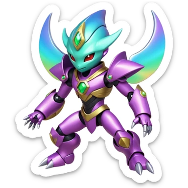 Mechanical Nebulae Beautiful Gorgeous Pretty Pastel Hot Exotic Lush Warm Cute Adorable Colorful Shiny Iridescent Futuristic Modern Cybernetic Piccolo-Shazam-Protogen-Vernid-Fakémon-Pokémon-creature-fusion (full body) sticker