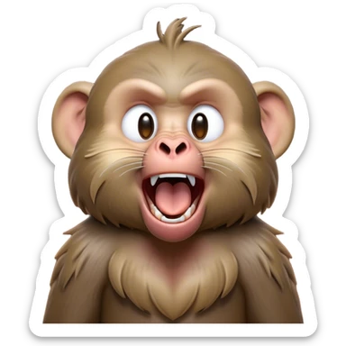 Cinematic Cute Yawning Baboon Portrait Emoji, Head tilted slightly with a dramatic, wide-open yawn, showcasing a soft, textured Fur of earthy browns with droopy ears, round eyes barely open in drowsy contentment, Simplified yet irresistibly adorable features, highly detailed, glowing with a soft, cozy glow, high shine, relaxed yet expressive, stylized with a touch of playful urban charm, bright and endearing, soft glowing outline, capturing the essence of a sleepy yet affectionate baboon, so drowsy it feels like it could stretch out of the screen and curl up for a nap! sticker