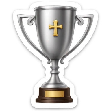 royal empty Christian trophy for the winner with a cross on royal background sticker