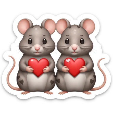 two fat little rats holding hearts one grey with white spots the other warm brown sticker