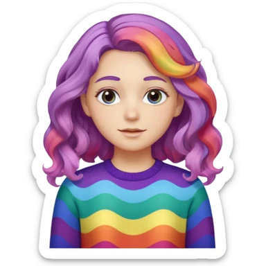 Lila renkli dalgalı saç beyaz tenrengi hafif çekik gözlü uzun kollu gökkuşağı swit sticker