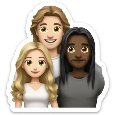 Man with white skin brown hair and hazel green eyes and Woman with brown eyes and black long hair white skin they have 2 kids family portrait sticker