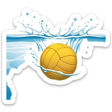 An icon featuring a yellow water polo ball floating on the water with goals in the background, inside a swimming pool. The design includes splashes and ripples, symbolizing the fast-paced action and strategy of water polo. Transparent background highlights. sticker