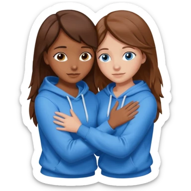 two Girls, Brown and Blonde hair, with Blue Eyes hugging one has Brown hair cute Hug another Version  Both Blue eyes and white hoddies sticker