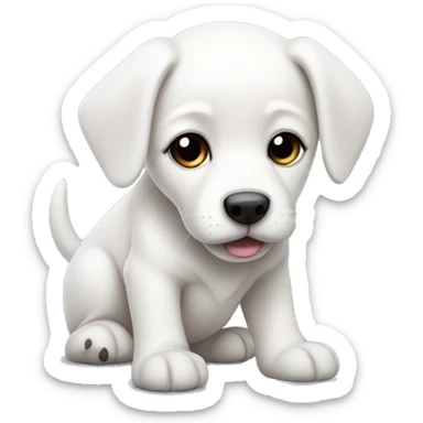 A white puppy with bright black eyes and slightly folded ear tips sticker