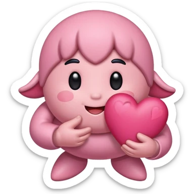 create a chibi sticker of Kirby smiling with a heart in his hands sticker