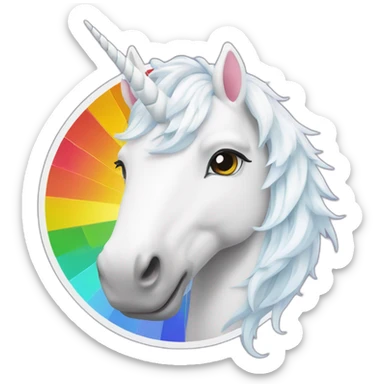 fully white unicorn head with a rainbow sectioned wheel background sticker