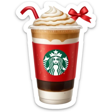 Starbucks iced espresso with milk and the cup has red ribbons printed on it sticker