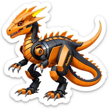 Cool Edgy Black Orange Digimon-Fakemon-Guilmon-Velociraptor-Dragon-Mecha full body sticker
