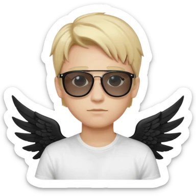 Fallen Angel, blonde hair, black wings, white T- shirt, brand Prada sunglasses, boy  sticker