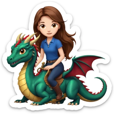 girl with long brown hair, long eye lashes, gorgeous riding a dragon sticker