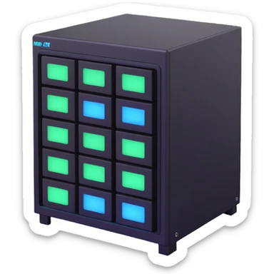 server rack with blue and green indicator lights, 3D style sticker