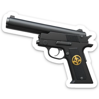 3D render of Silenced Pistol, secret agent spy gear aesthetic, hidden mechanisms, matte black metal with a long suppressor, sleek tactical texture, Apple emoji style, isolated on white background --v 6.0. sticker