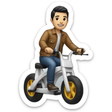 white skin men with short black hair riding a toy bike sticker