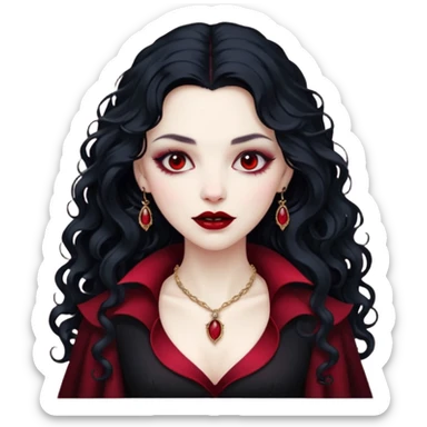 Vampire lady Pale queen with ruby necklace, curly black long hair sticker
