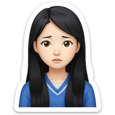  Korean female college student with a worried face , long hair,  sticker