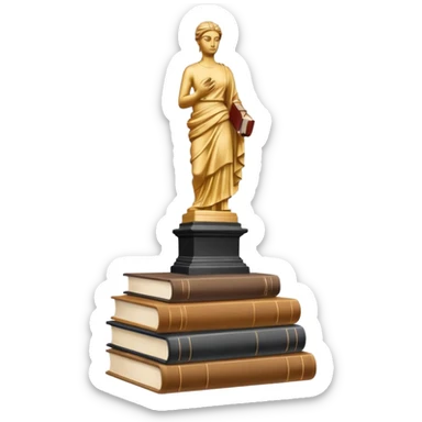 Minimalistic flat vector icon, iOS style, thin black contour on white background. Bust statue on a small pedestal next to a stack of books, symbolizing classic literature. Clean, no text, no shadows sticker