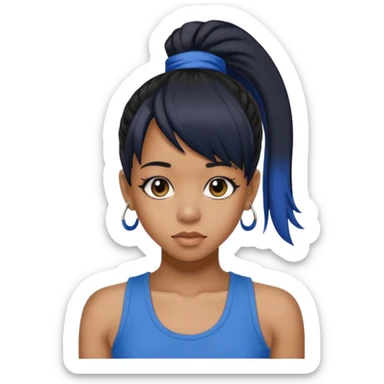 Lisa Left Eye Lopes black ponytail hair, blue tank top sticker