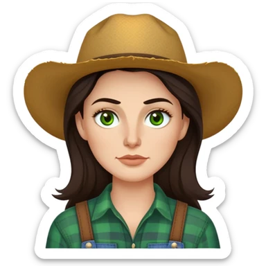 Me  a white woman with long dark brown hair green eyes and high cheek bones and thin top lip and big bottom lip and a mole on my left side of my chin very thin eyebrows with a scar on the right eyebrow and a farmer sticker