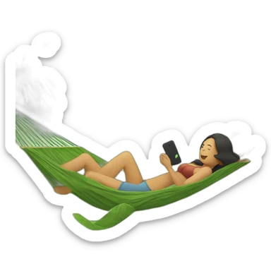 a man is laying in hammock and a woman is fanning him with palm leaf sticker
