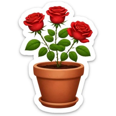 flower pot with red rose flowers with green leaves also in it sticker