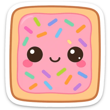 Enhance all the colors on the chibi poptart: make the pink frosting, sprinkles, and crust more vivid and saturated, while keeping the eyes cute and expressive. Maintain the transparent background. sticker