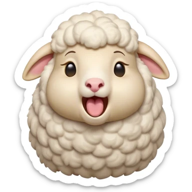 Cinematic Cute Yawning Sheep Portrait Emoji, Head tilted slightly with a dramatic, wide-open yawn, showcasing a soft, downy white fleece with gently drooping ears, round gentle eyes barely open in drowsy contentment, Simplified yet irresistibly adorable features, highly detailed, glowing with a soft, cozy glow, high shine, relaxed yet expressive, stylized with a touch of whimsical charm, bright and endearing, soft glowing outline, capturing the essence of a sleepy yet affectionate sheep, so drowsy it feels like it could stretch out of the screen and curl up for a nap! sticker