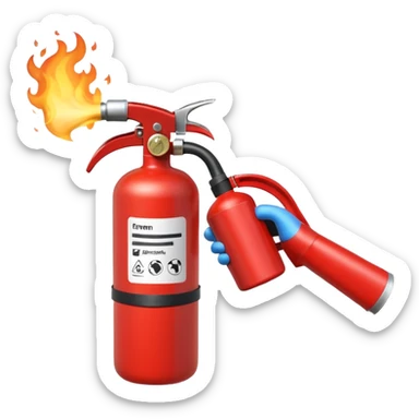 A hand holding Fire extinguisher and extinguishing the fire, no man sticker