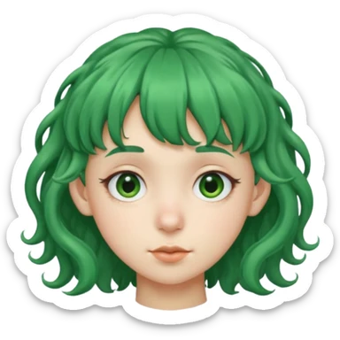 green curly  haired with hair bangs big head accessory big nose mid size ear young piercing  sticker