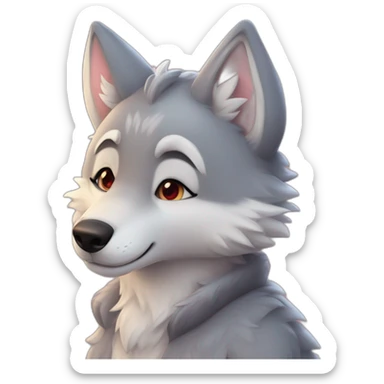An full body furry anthropomorphic grey wolf in love rosy cheeks. Anthro. Hearts in air sticker