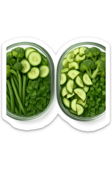 verdure tagliate e sistemate in due schiscette di vetro viste dall'alto, iperrealistico 4k sticker