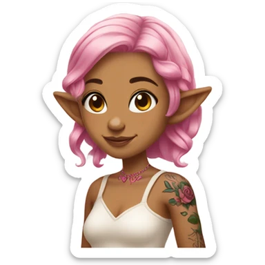 tan elf girl pink hair with tattoos sticker