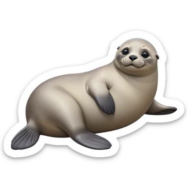 cinematic-seal-realistic-full-body-lounging-emoji,-plump-sleek-body-stretched-out-on-a-rocky-shoreline,-short-smooth-fur-glinting-in-the-sea-breeze,-flippers-tucked-comfortably-beneath-its-body,-large-dark-eyes-filled-with-playful-curiosity,-whiskered-muzzle-lifted-slightly-as-if-smiling,-simplified-yet-realistic-focused-features,-highly-detailed,-glowing-with-a-refreshing-marine-radiance sticker