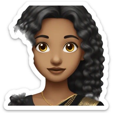 Light skin black long hair girl wearing black saree sticker