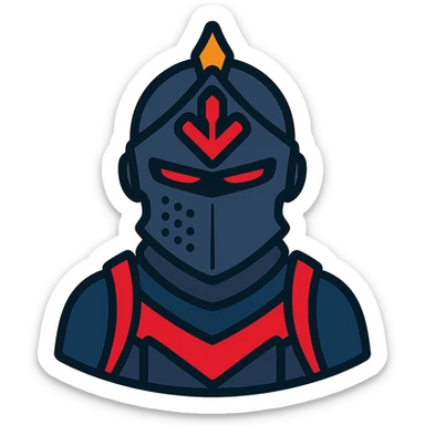 Black Knight from Fortnite, stylized with bold outlines, simplified shapes, strong silhouette, color outline icon style sticker