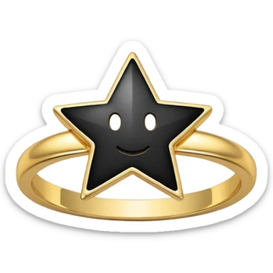Create a high-quality emoji-style icon showing a black circle with a thin shiny golden ring around its edge. Inside the black circle, place a centered white five-pointed star. The overall look should be clean, modern, and polished, resembling a messaging app emoji. sticker