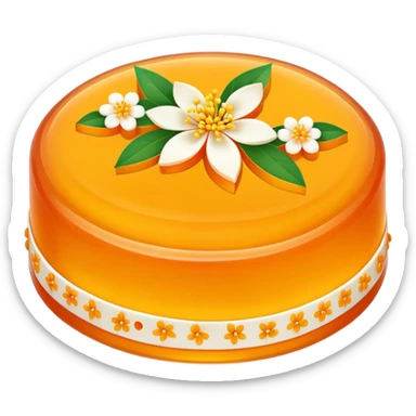 Osmanthus jelly cake with floral pattern, simplified emoji style with bold outlines and bright colors, cartoon style Gui Hua Gao traditional sweet sticker