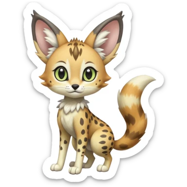 Big-eared big-eyed cute realistic animalistic feral digitigrade 4-legged anime-styled Meloetta-Trico-Vernid-Sergal-Serval-hybrid-fusion-creature-animal, full body sticker