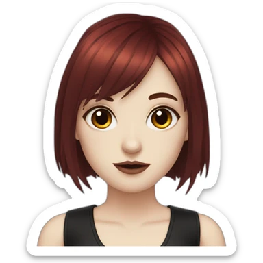 Goth Girl, pale skin, brown eyes and red hair. Bangs, and hair under the neck. sticker