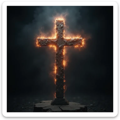 realistic gothic cross, with a glowing aura, photorealistic style sticker