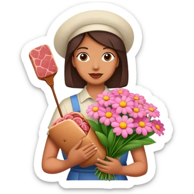 artist holding spam meat pretty flower bouquet  sticker