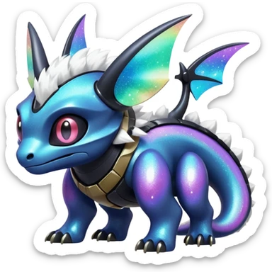 Mechanical Sparkly Glittery Nebulae Beautiful Gorgeous Pretty Pastel Hot Exotic Lush Warm Cute Adorable Colorful Shiny Iridescent Futuristic Modern Cybernetic Toothless-Protogen-Vernid-Fakémon-Pokémon-creature-fusion (full body) sticker