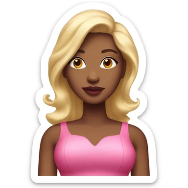 person with voluminous pink dress and blonde hair with pink lipstick and light contrast sticker