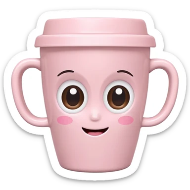 kawaii coffee cup with a cute smiling face, pastel pink, big eyes sticker