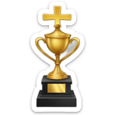 royal empty Christian trophy for the winner with a cross on royal background sticker