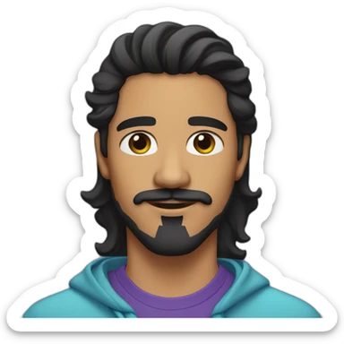 young latino man with long wavy black hair and black light beard and mustache and black eyes  sticker